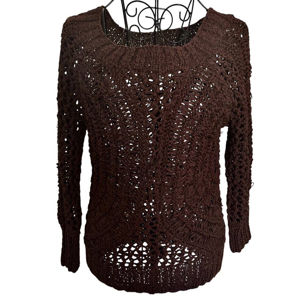 Vintage 90's Dorothee Bis Paris Brown Crocheted Cotton Blend Openwork Sweater